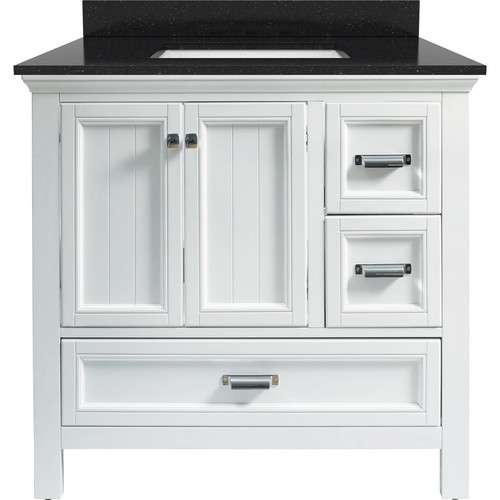 Foremost BAWVT3722D-BGR Brantley 37" White Vanity With Black Galaxy Granite Counter Top With White Sink