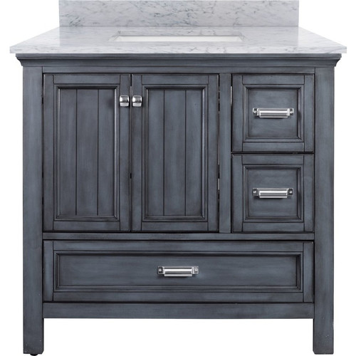 Foremost BABVT3722D-CWR Brantley 37" Harbor Blue Vanity With Carrara White Marble Counter Top With White Sink