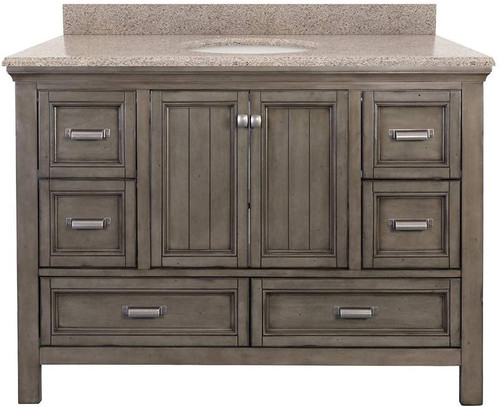 Foremost BAGVT4922D-MB Brantley 49" Distressed Grey Vanity With Mohave Beige Granite Counter Top With White Sink