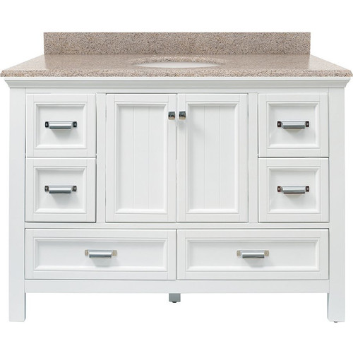 Foremost BAWVT4922D-MB Brantley 49" White Vanity With Mohave Beige Granite Counter Top With White Sink