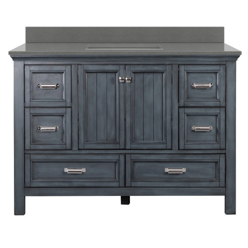 Foremost BABVT4922D-QGG Brantley 49" Harbor Blue Vanity With Galaxy Gray Quartz Counter Top With White Sink