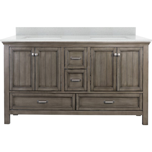 Foremost BAGVT6122D-SWR Brantley 61" Distressed Grey Vanity With Silver Crystal White Es Vanity Sink Top