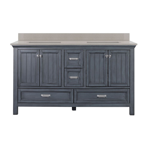 Foremost BABVT6122D-QGS Brantley 61" Harbor Blue Vanity With Galaxy Sand Quartz Sink Counter Top With White Sink