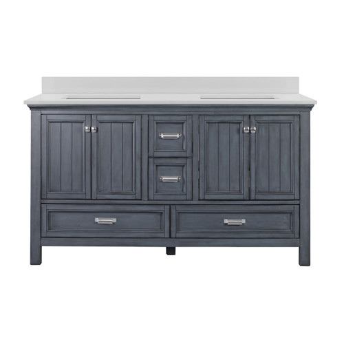 Foremost BABVT6122D-QSW Brantley 61" Harbor Blue Vanity With Snow White Quartz Counter Top With White Sink