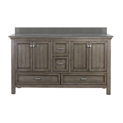 Foremost BAGVT6122D-QGG Brantley 61" Distressed Grey Vanity With Galaxy Gray Quartz Counter Top With White Sink