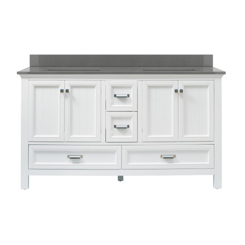 Foremost BAWVT6122D-QGG Brantley 61" White Vanity With Combo Galaxy Gray Quartz Counter Top With White Sink