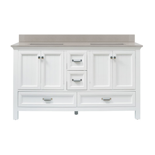 Foremost BAWVT6122D-QGS Brantley 61" White Vanity With Combo Galaxy Sand Quartz Sink Counter Top With White Sink