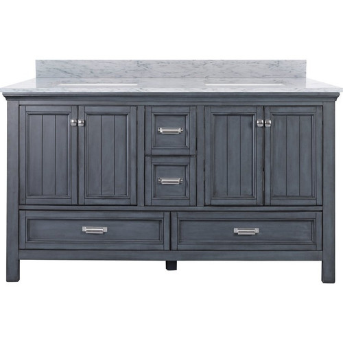 Foremost BABVT6122D-CWR Brantley 61" Harbor Blue Vanity With Carrara White Marble Vanity Sink Top