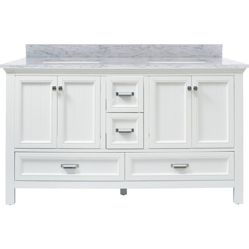 Foremost BAWVT6122D-CWR Brantley 61" White Vanity With Carrara White Marble Vanity Sink Top