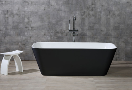 ALFI 67" Black & White Matte Rectangular Solid Surface Resin Soaking Bathtub - AB9952BM