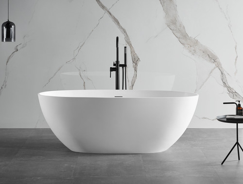 ALFI 59" White Oval Solid Surface Resin Soaking Bathtub - AB9975