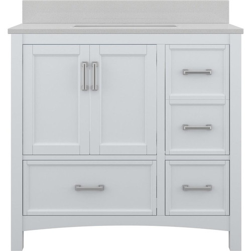Foremost  EHWVT3722D-QIW Everleigh 37" White Vanity Cabinet with Iced White Quartz Sink Top