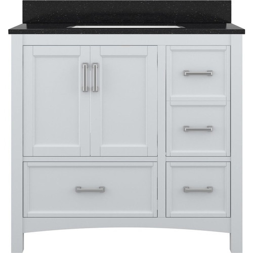 Foremost  EHWVT3722D-BGR Everleigh 37" White Vanity Cabinet with Black Galaxy Granite Sink Top