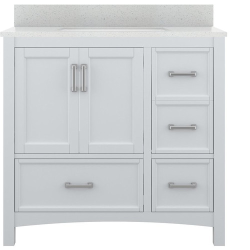 Foremost  EHWVT3722D-SWR Everleigh 37" White Vanity Cabinet with Silver Crystal White Engineered Stone Sink Top