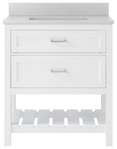 Foremost  LSWVT3122D-SWR Lawson 31" White Vanity Cabinet with Silver Crystal White Engineered Stone Sink Top