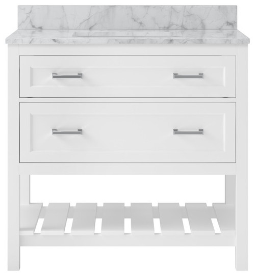 Foremost  LSWVT3722D-CWR Lawson 37" White Vanity Cabinet with Carrara White Marble Sink Top