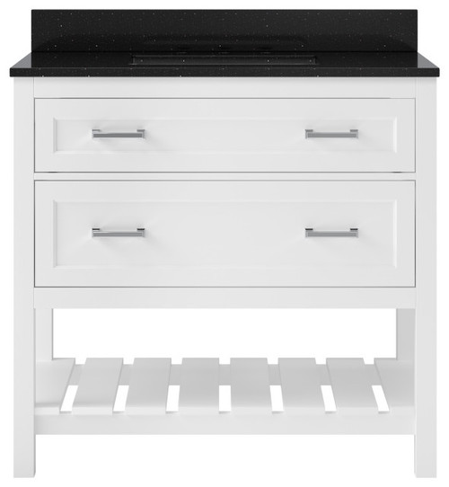 Foremost  LSWVT3722D-BGR Lawson 37" White Vanity Cabinet with Black Galaxy Granite Sink Top