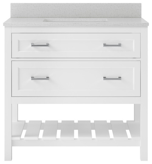 Foremost  LSWVT3722D-SWR Lawson 37" White Vanity Cabinet with Silver Crystal White Engineered Stone Sink Top