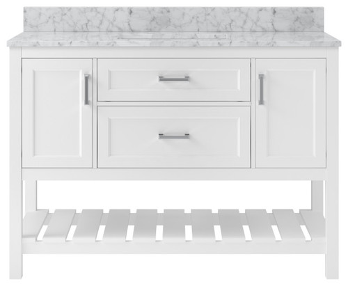 Foremost  LSWVT4922D-CWR Lawson 49" White Vanity Cabinet with Carrara White Marble Sink Top