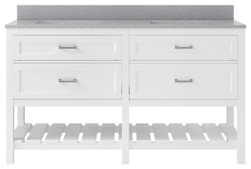 Foremost  LSWVT6122D-QGG Lawson 61" White Vanity Cabinet with Galaxy Gray Quartz Sink Top