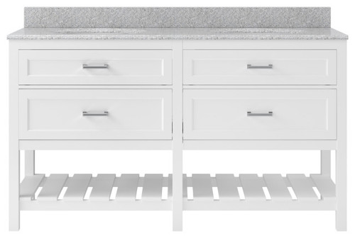 Foremost  LSWVT6122D-RG Lawson 61" White Vanity Cabinet with Rushmore Grey Granite Sink Top