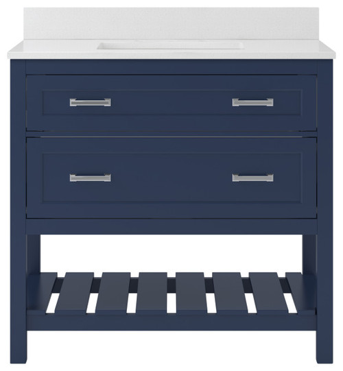 Foremost  LSBVT3722D-QSW Lawson 37" Aegean Blue Vanity Cabinet with Snow White Quartz Sink Top