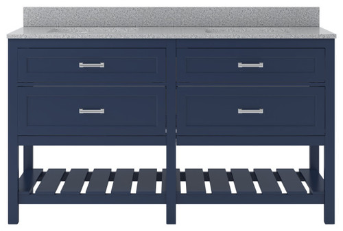 Foremost  LSBVT6122D-QGG Lawson 61" Aegean Blue Vanity Cabinet with Galaxy Gray Quartz Sink Top