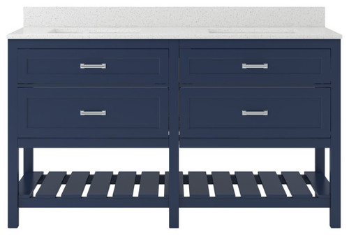 Foremost  LSBVT6122D-QIW Lawson 61" Aegean Blue Vanity Cabinet with Iced White Quartz Sink Top