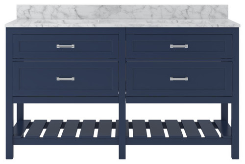Foremost  LSBVT6122D-CWR Lawson 61" Aegean Blue Vanity Cabinet with Carrara White Marble Sink Top