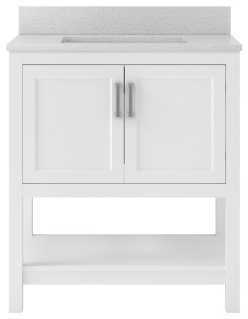 Foremost  HOWVT3122-SWR Hollis 31" White Vanity Cabinet with Silver Crystal White  Engineered Stone Sink Top