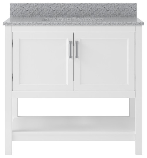 Foremost  HOWVT3722-QGG Hollis 37" White Vanity Cabinet with Galaxy Gray Quartz Sink Top