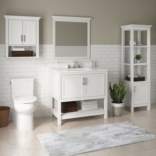 Foremost  HOWVT3722-QIW Hollis 37" White Vanity Cabinet with Iced White Quartz Sink Top