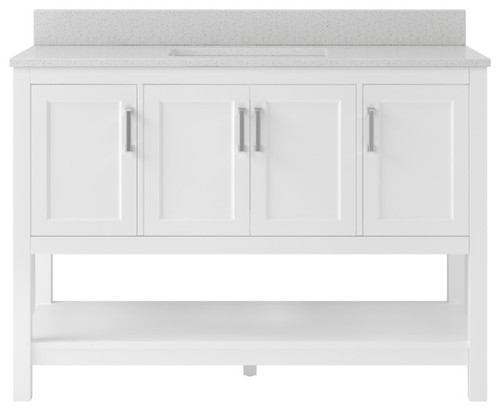 Foremost  HOWVT4922-SWR Hollis 49" White Vanity Cabinet with Silver Crystal White  Engineered Stone Sink Top