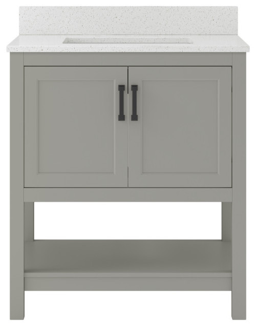 Foremost  HOGVT3122-QIW Hollis 31" Grey Vanity Cabinet with Iced White Quartz Sink Top