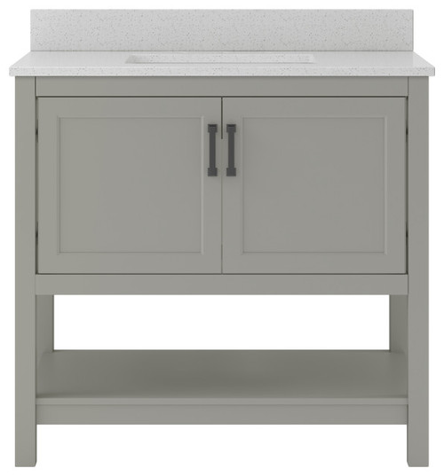 Foremost  HOGVT3722-SWR Hollis 37" Grey Vanity Cabinet with Silver Crystal White  Engineered Stone Sink Top