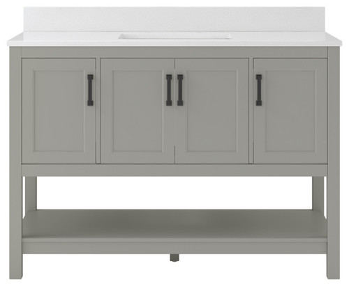 Foremost  HOGVT4922-QSW Hollis 49" Grey Vanity Cabinet with Snow White Quartz Sink Top