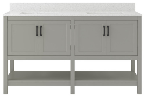 Foremost  HOGVT6122-QIW Hollis 61" Grey Vanity Cabinet with Iced White Quartz Sink Top