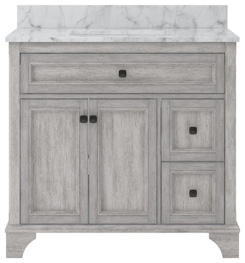 Foremost  EBGVT3722D-CWR Ellery 37" Vintage Grey Vanity Cabinet with Carrara White Marble Sink Top