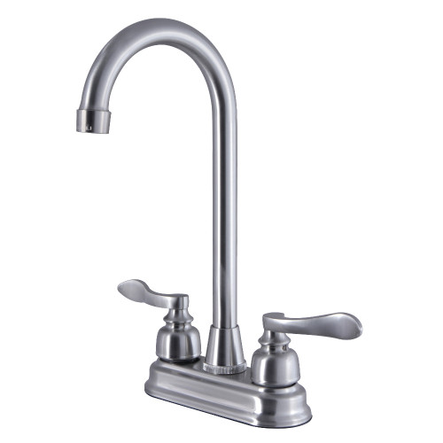 Kingston Brass FB498NFL Two Handle High-Arch Bar Faucet, Brushed Nickel