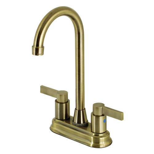 Kingston Brass KB8493NDL NuvoFusion 4" Centerset Two Handle Bar Faucet, Antique Brass