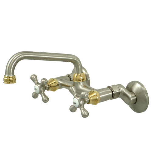 Kingston Brass KS213SNPB Kingston Two Handle Wall Mount Kitchen Faucet, Brushed Nickel/Polished Brass