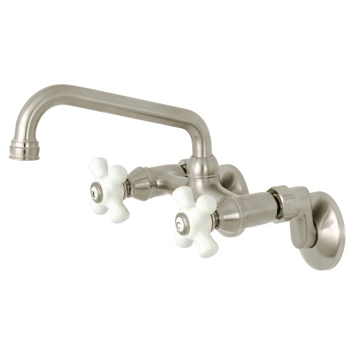 Kingston Brass KS613SN Kingston Two Handle Wall Mount Kitchen Faucet, Brushed Nickel