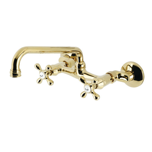 Kingston Brass KS200PB Two Handle Adjustable Center Wall Mount Kitchen Faucet, Polished Brass
