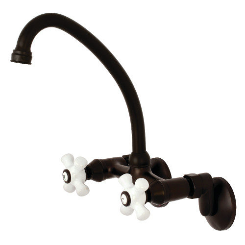 Kingston Brass KS614ORB Kingston Two Handle Wall Mount Kitchen Faucet, Oil Rubbed Bronze