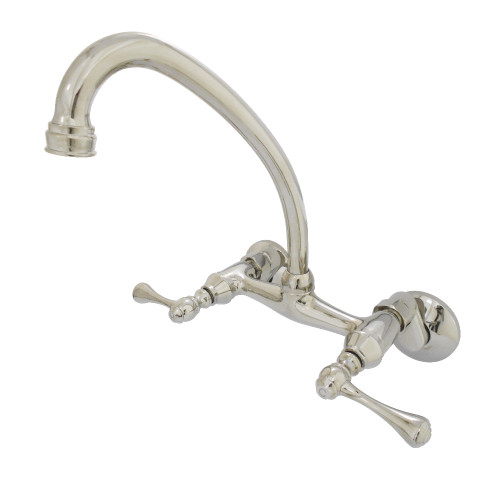 Kingston Brass KS314PN Kingston Two Handle Wall Mount Kitchen Faucet, Polished Nickel