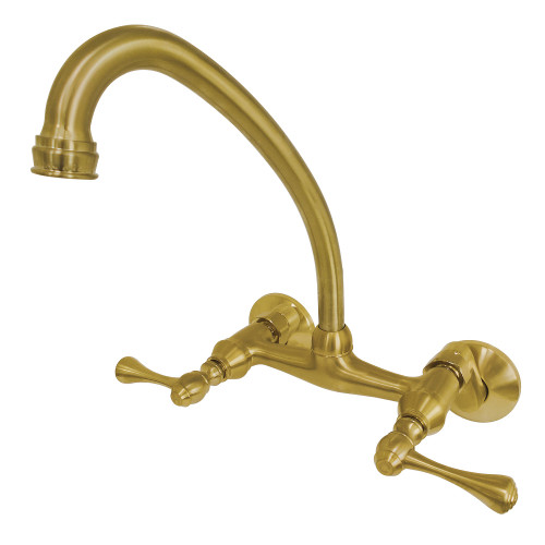 Kingston Brass KS314SB Kingston Two Handle Wall Mount Kitchen Faucet, Brushed Brass