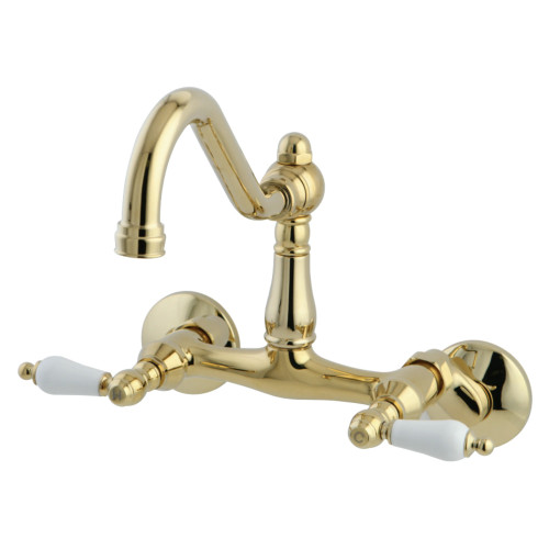 Kingston Brass KS3222PL Vintage 6" Adjustable Center Wall Mount Kitchen Faucet, Polished Brass