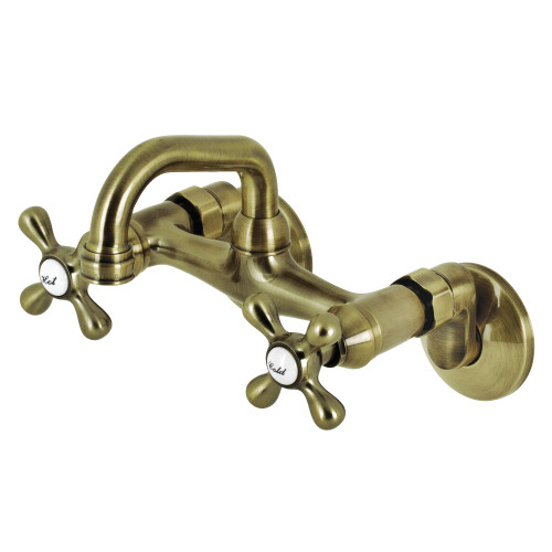 Kingston Brass KS212AB Two Handle Wall Mount Bar Faucet, Antique Brass