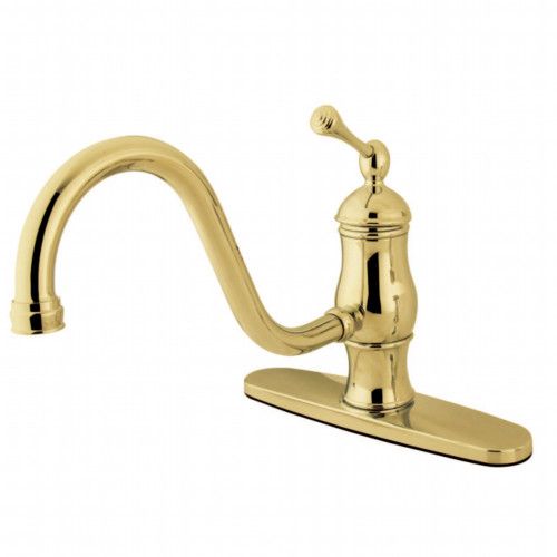 Kingston Brass KS1572BLLS Heritage Single Handle 8" Centerset Kitchen Faucet, Polished Brass