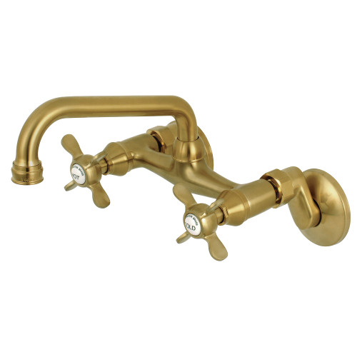 Kingston Brass KS113SB Essex Two Handle Wall Mount Kitchen Faucet, Brushed Brass